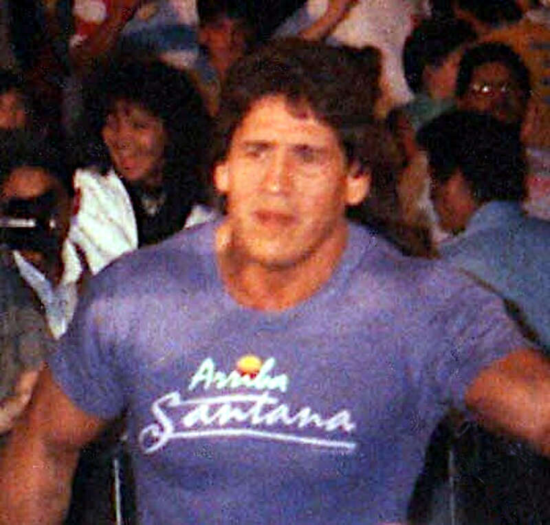 Tito Santana heading to the ring for a match against Jose Estrada on 7 March 1989 at the El Paso Civic Center for a video taping of a WWF "Superstars of Wrestling" event.