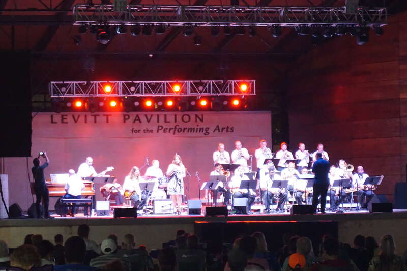 The University of Texas at Arlington Jazz Orchestra performing at the Levitt Pavilion in Arlington, Texas (United States).