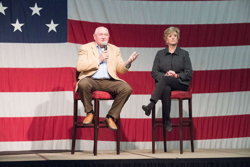 U.S. Secretary of Agriculture Sonny Perdue and Small Business Administration (SBA) Administrator Linda McMahon, take part in a working lunch and conversation with the Lima Chamber of Commerce, and Ohio Farm Bureau, in Lima, OH, on April 4, 2018. This