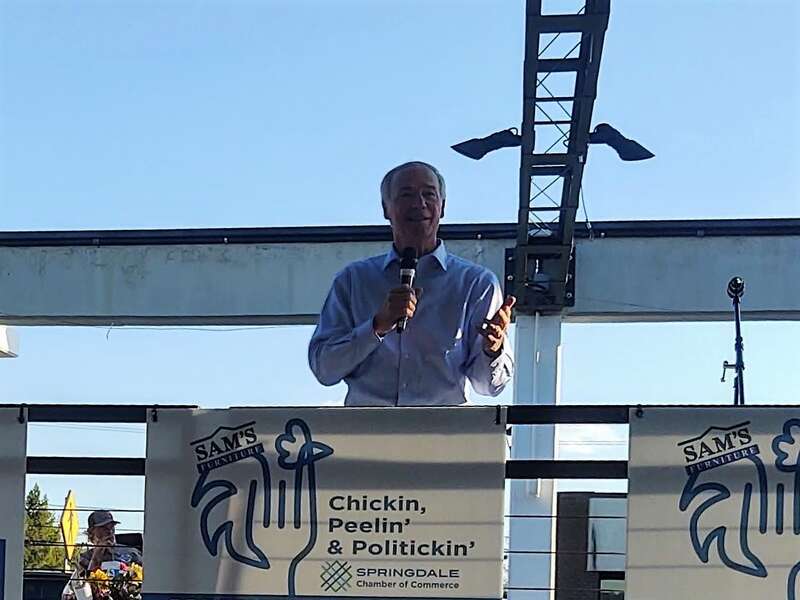 Governor of Arkansas Asa Hutchinson speaks at the annual "Chickin, Peelin' &amp; Politickin'" in Springdale, AR