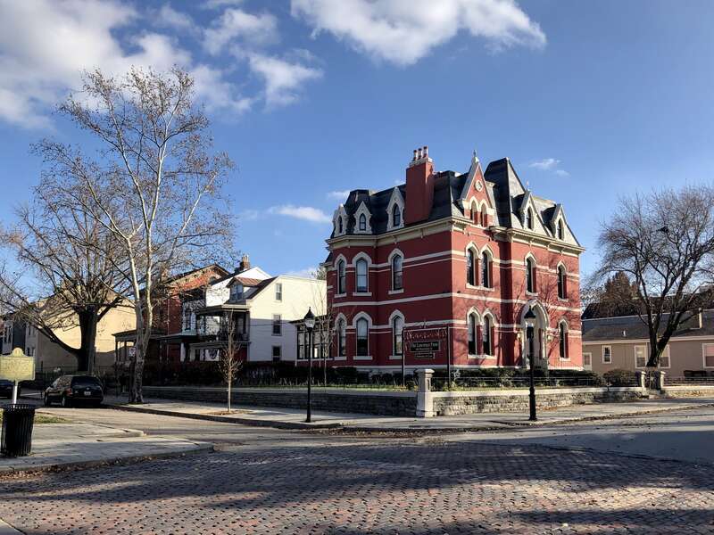 Gothic Revival-style manse built in 1874 by the Boyd family at the corner of 6th Street and Philadelphia Street in the Mainstrasse Village neighborhood of Covington, Kentucky.  It is a contributing structure in the West Side-Main Strasse Historic