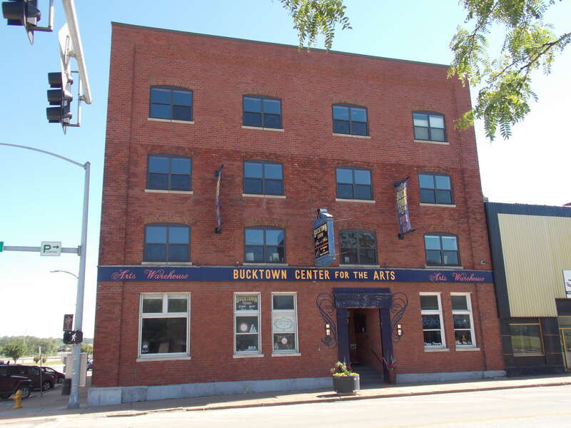 Bucktown Center for the Arts, also known as the J.F. Kelly Wholesale Grocery Warehouse, on East Second Street in Downtown Davenport, Iowa.