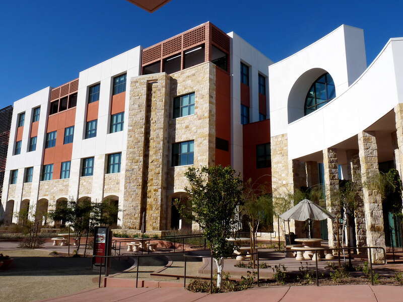 The image represents the new City Hall of the City of Surprise, Arizona, the United States of America. All the buildings, as the entire absolutely new Civic Center of the City of Surprise, were dedicated in October 2009.