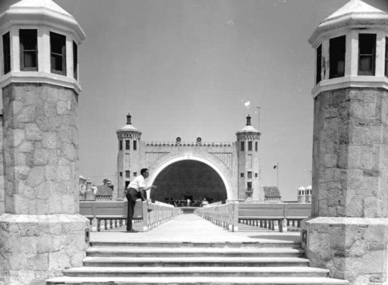 Local call number: C025081
Title: Daytona Beach Bandshell
Date: April 1957
General Note: Built of coquina, the Daytona Beach Bandshell was completed by the Works Progress Administration in 1937. It was added to the National Register of Historic