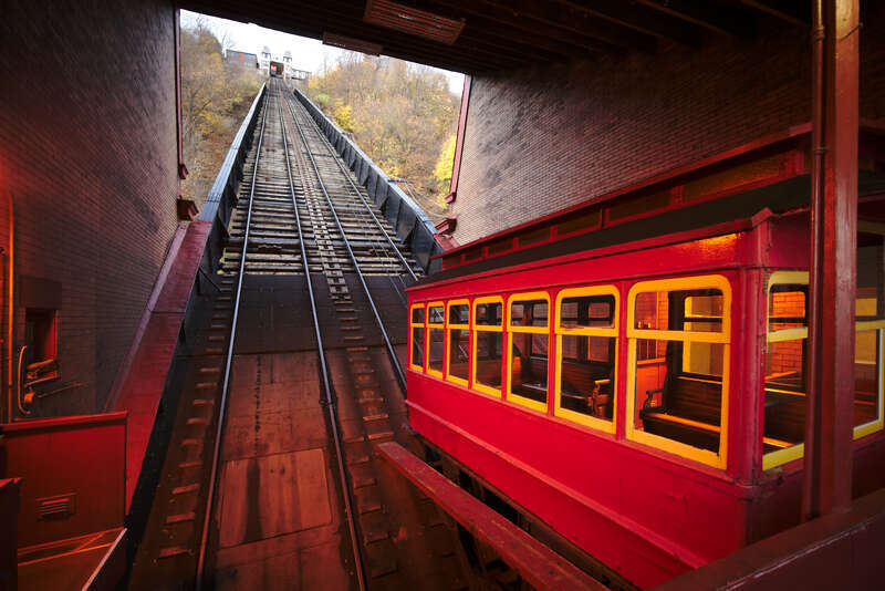 Inside the lower station of the Duquesne incline, one of two surviving inclines in Pittsburgh.
