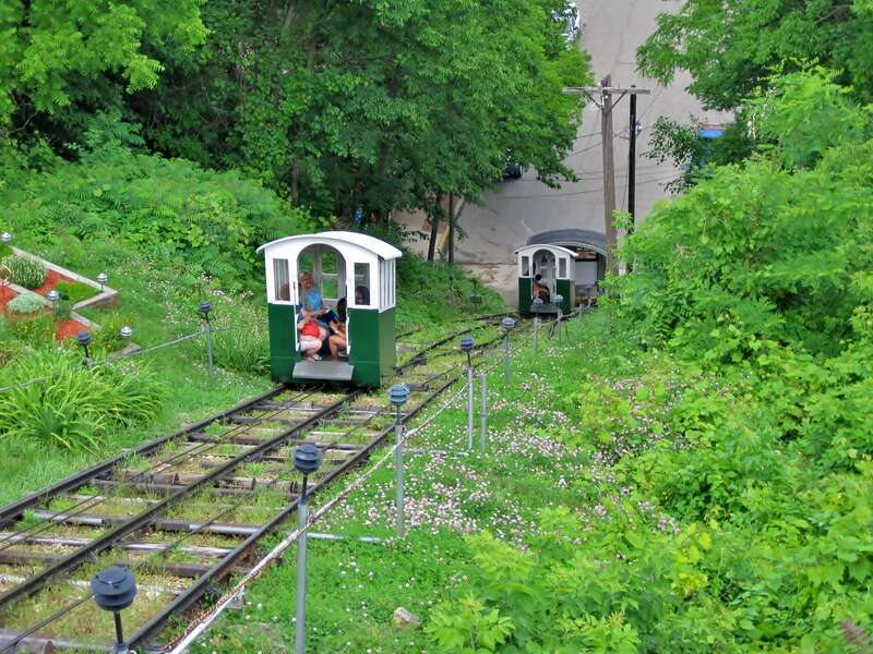 The Fenelon Place Elevator in Dubuque (1893), a funicular railway. A wealthy resident disliked the fact that he couldn't make it up the main bluff in Dubuque on his lunch break to take a nap, so he built this railway to speed things up.