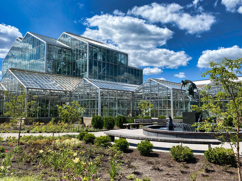Outside the greenhouses at the spectacular Frederik Meijer Gardens &amp; Sculpture Park, Grand Rapids, Michigan.