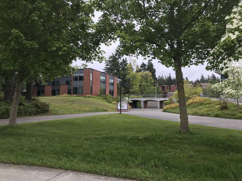 Front view of Peninsula College, Port Angeles, Washington taken street view