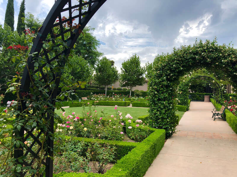 English Perennial and Rose Garden at Gardens of the World in Thousand Oaks, CA.