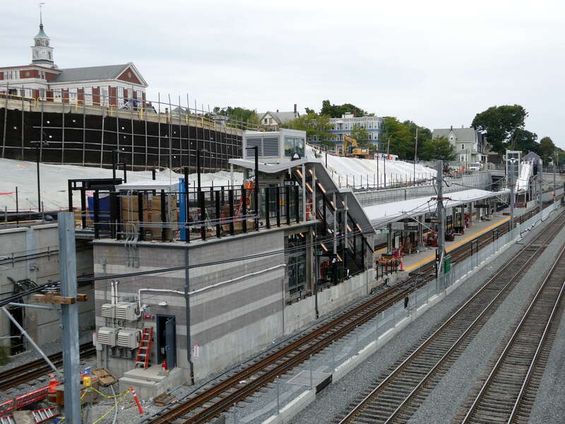 Gilman Square station nearing completion in September 2022