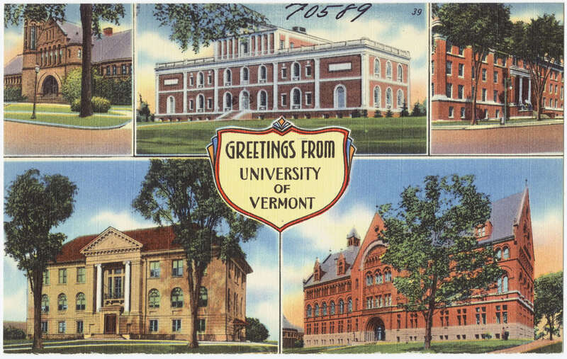 File name: 06_10_002118
Title: Greetings from University of Vermont
Created/Published: Pub. by Riverside Paper Co., Burlington, Vt.
"Tichnor Quality Views", Reg,U.S.Pat.Off., Made Only by Tichnor Bros., Inc., Boston, Mass.
Date issued: 1930 - 1945