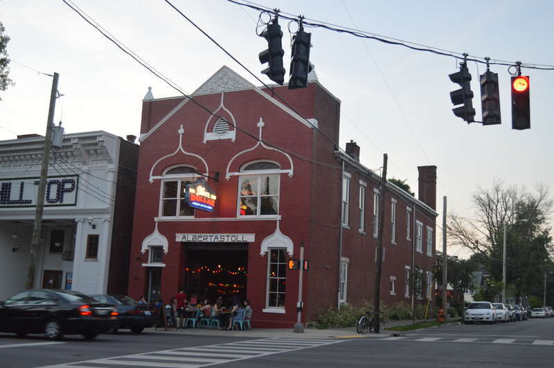 Front and eastern side of the former Hook and Ladder Company No. 3, located on the northwestern corner of Frankfort (U.S. Route 60) and Pope Avenues in Louisville, Kentucky, United States.  Built in 1890, it is listed on the National Register of