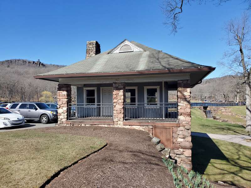 The former streetcar waiting station in Hubbard Park, seen in March 2023
