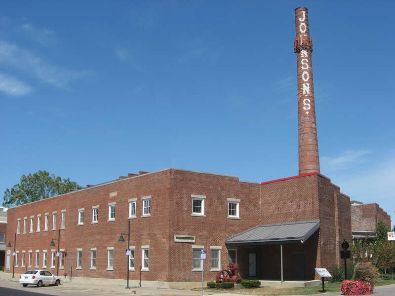 Front of Johnson's Creamery, located at 400 W. Seventh Street in Bloomington, Indiana, United States.  Built in 1914 and since converted into a shopping center, it is listed on the National Register of Historic Places, and it is part of a