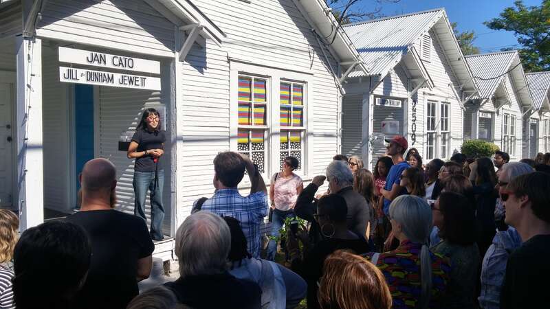 JooYoung Choi giving an artist talk at Project Row Houses in Houston on October 22, 2016 as a participating artist in Round 45: Local Impact.