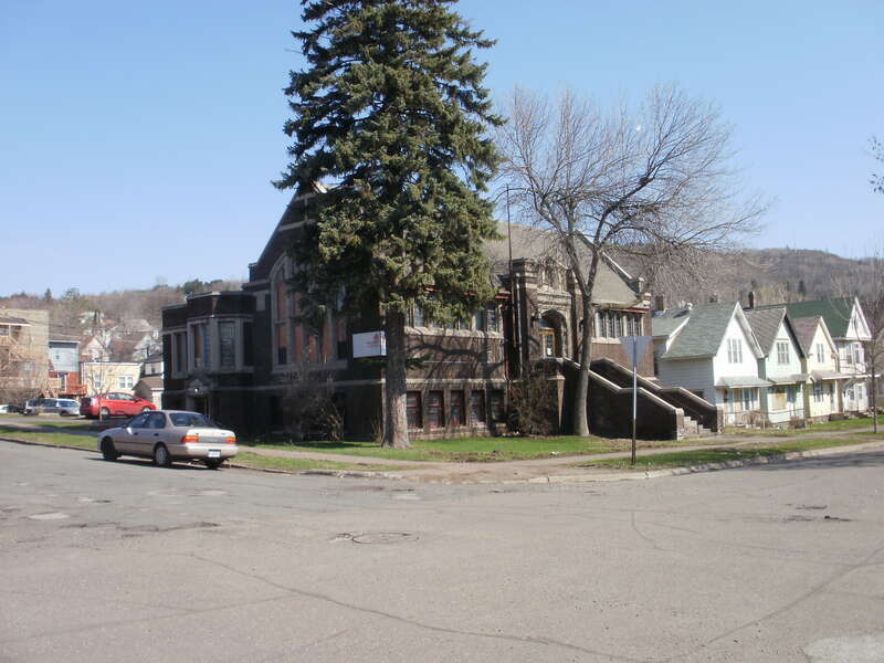 South corner of the NRHP-listed Lincoln Branch Library in Duluth, Minnesota.