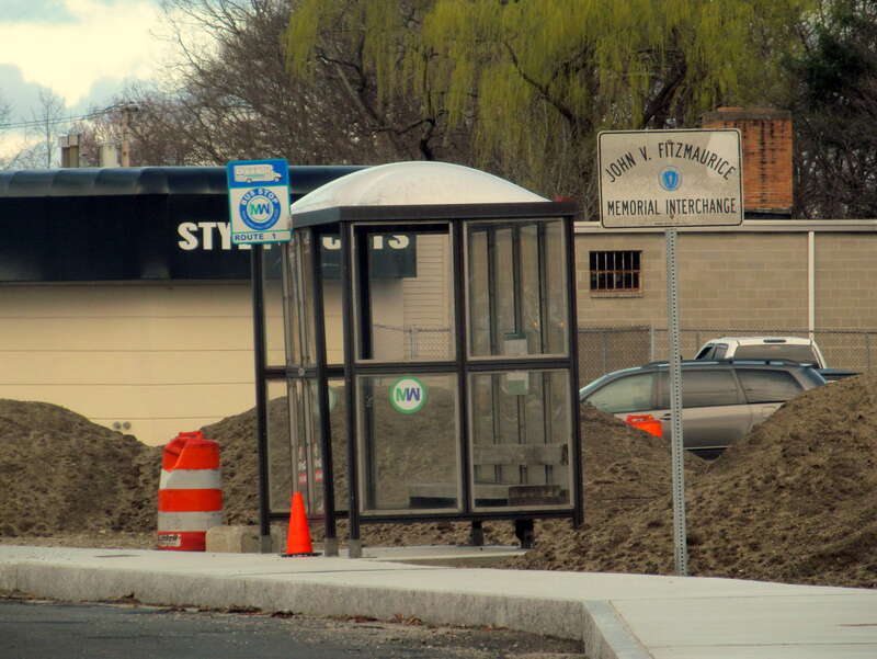 MWRTA bus stop on Route 9 at Oak Street in April 2016