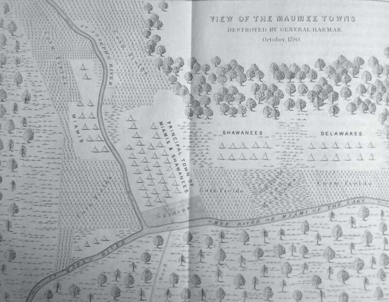 Map of Kekionga, before its destruction, drawn by Ebenezer
Denny