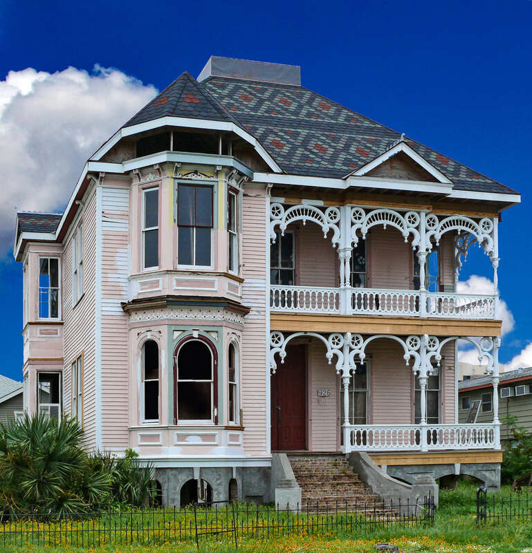 The stately old Galveston home was put on the national registry of historic places. 
About 15 years later in the early 1990's it burned. Since then it has sat unmaintained and deteriorating. In January 2011 a renovation was begun that seems to be