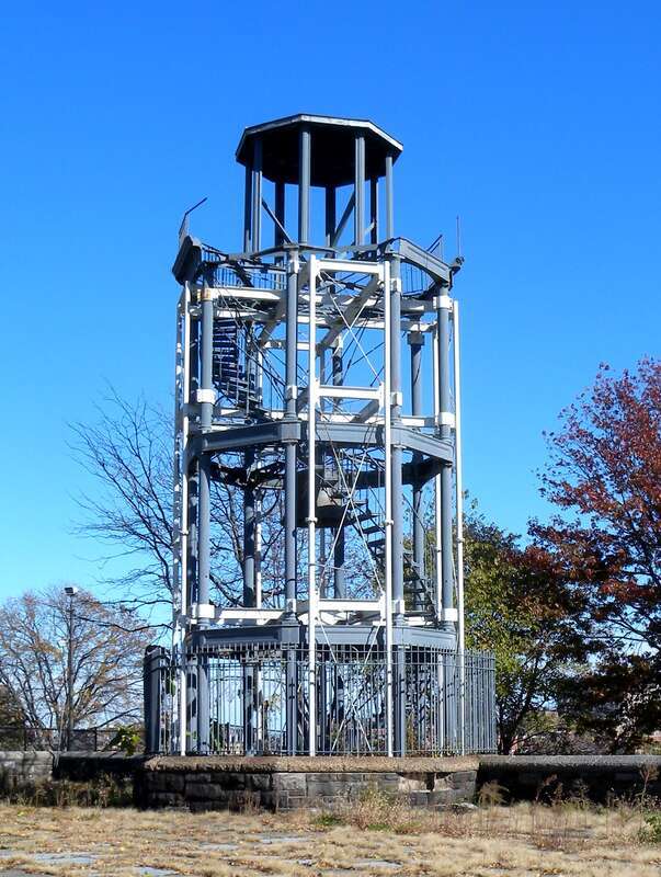Looking northeast at Mt Morris Watchtower on a sunny midday.  EXIF time is off by an hour due to photographer forgetting to set to Standard Time.