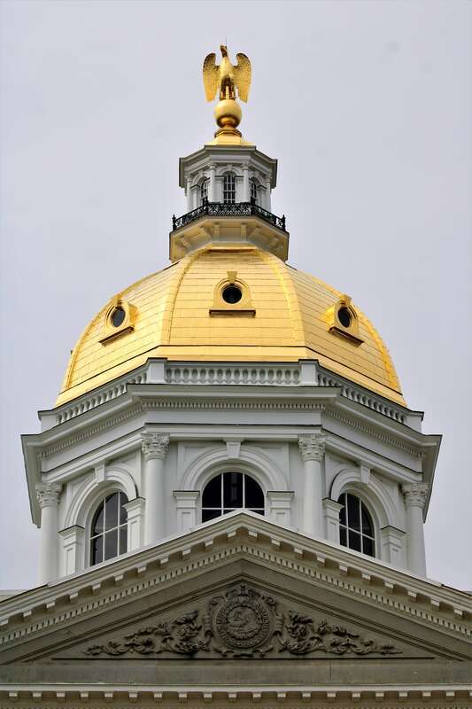 The copula and dome atop the New Hampshire State House in Concord