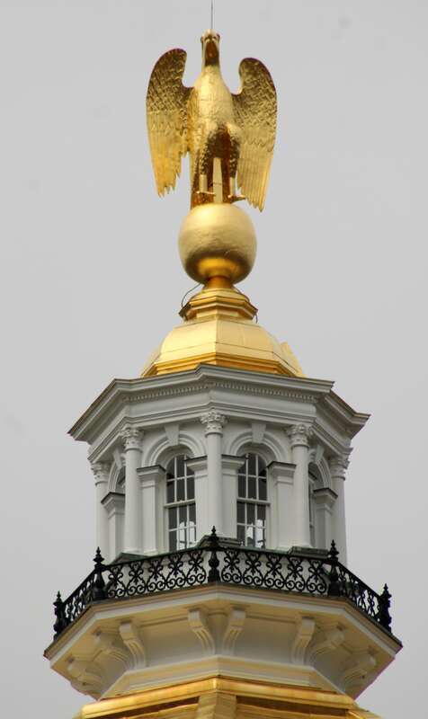 The lantern and Eagle statue atop the New Hampshire State House in Concord
