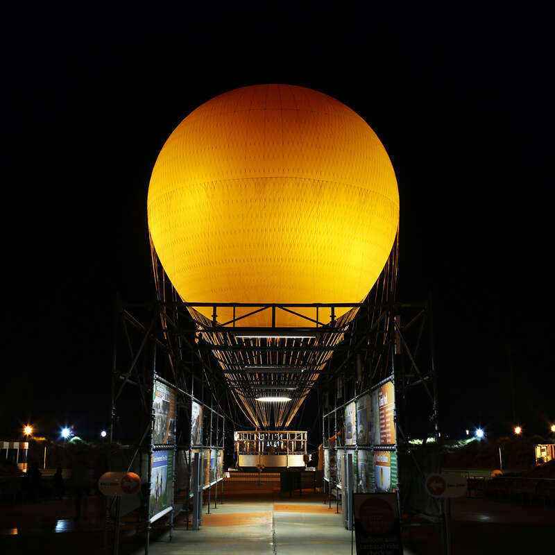 The Orange Balloon at the Orange County Great Park at night.