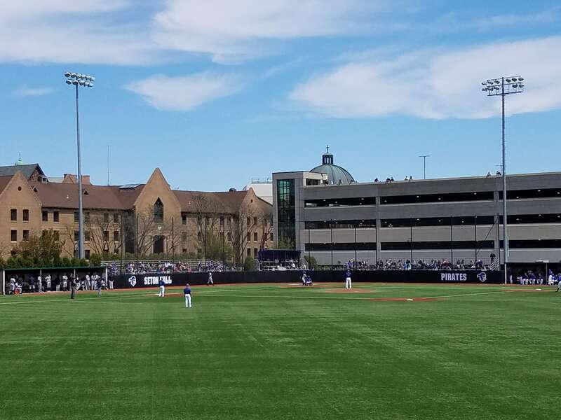 Owen T. Carroll Field at Seton Hall University in South Orange, New Jersey, USA, during a 2017 baseball game between Seton Hall and Georgetown.