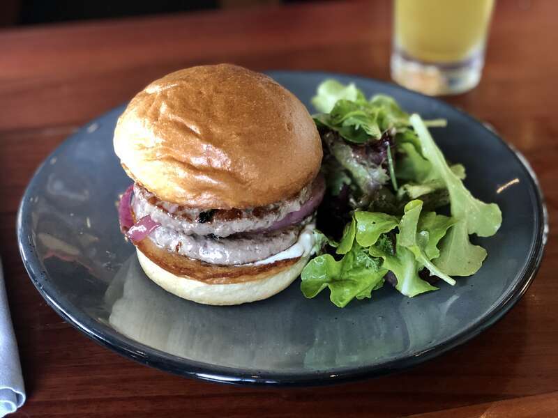 Lamb burger with salad at Pearl in Petaluma, California