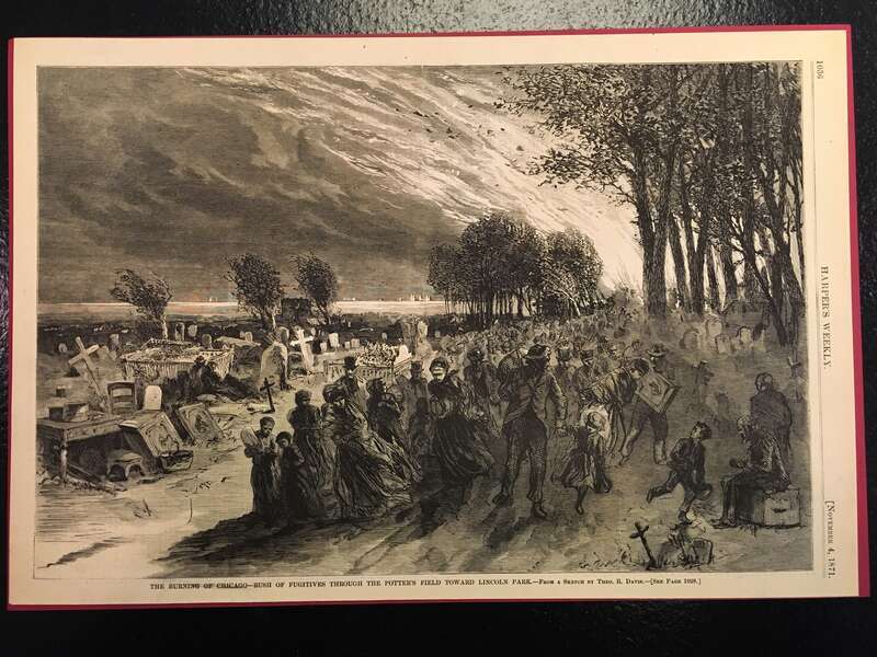 people escaping the Chicago Fire fleeing into Lincoln park 1871