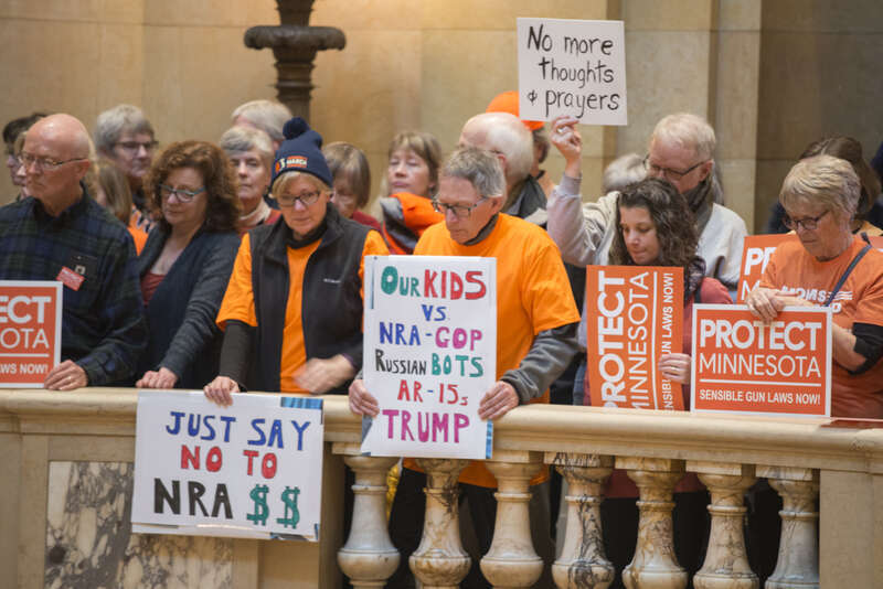 St. Paul, Minnesota
February 22, 2018
About 1000 people filled the Minnesota capitol rotunda to demand stricter gun control laws. They protested against "stand your ground" and "permit-less carry" laws and demanded stricter laws on guns such as a ban
