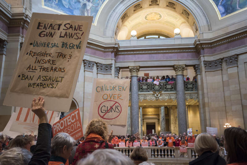St. Paul, Minnesota
February 22, 2018
About 1000 people filled the Minnesota capitol rotunda to demand stricter gun control laws. They protested against "stand your ground" and "permit-less carry" laws and demanded stricter laws on guns such as a ban