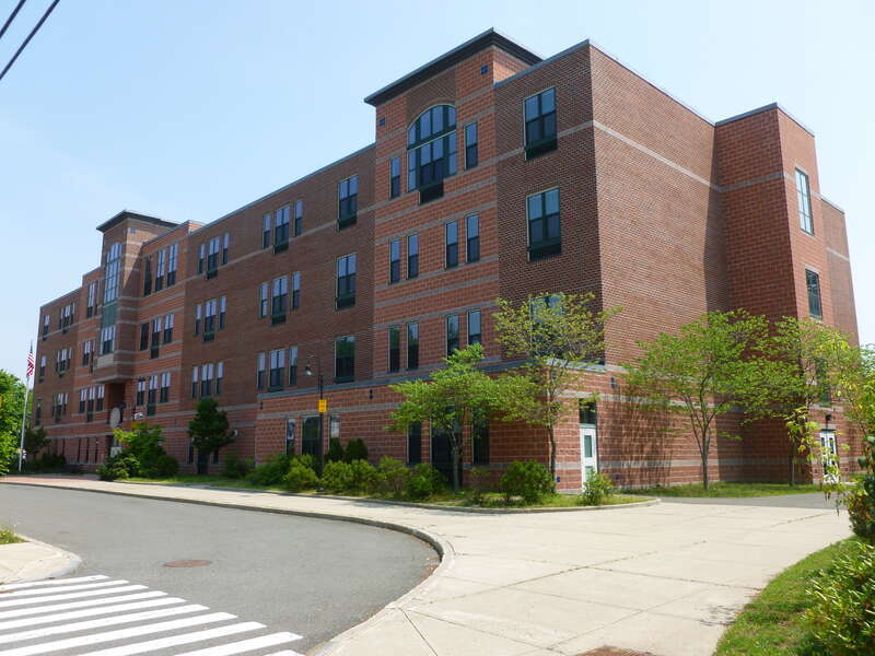 Roberts Elementary School, located at 35 Court Street, Medford, Massachusetts 02155.  West (front) and south sides of building shown.