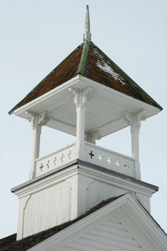 Wooden bell tower above a one-room schoolhouse in Rochester, Minnesota