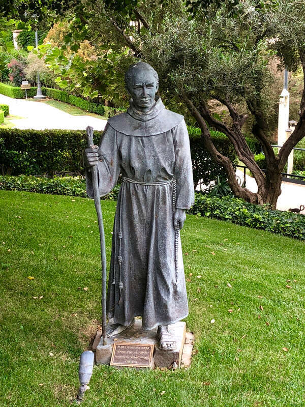 Statue of Junípero Serra in the Mission Courtyard at Gardens of the World, Thousand Oaks.