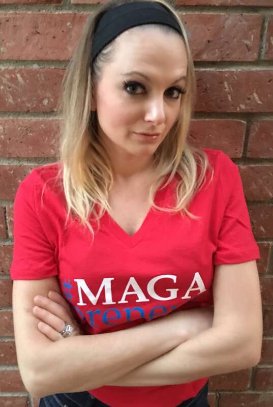 Shastina Sandman, wearing a T-Shirt from the ,MAGAprener clothing line