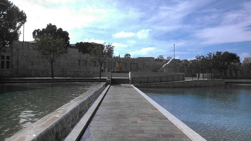 Walkway over the water at Soka University of America.