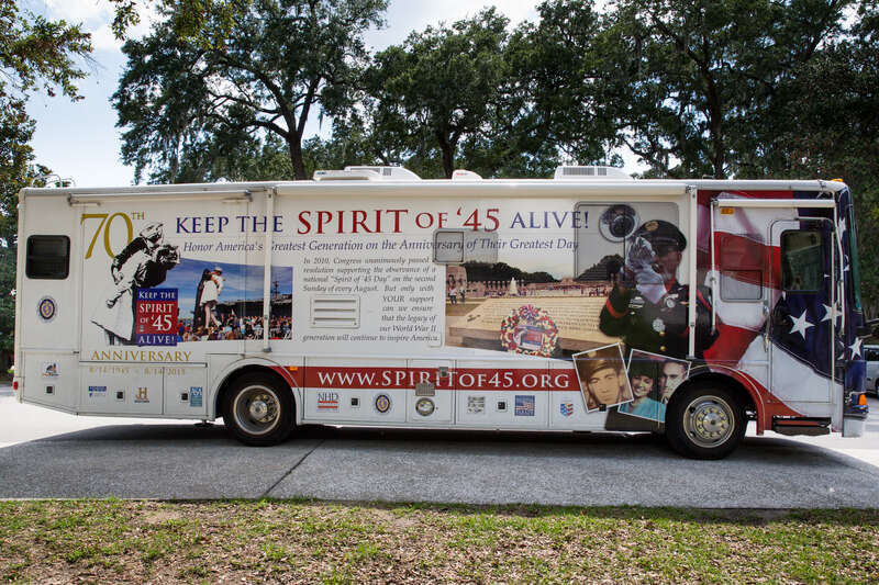 The Spirit of '45 Express is traveling throughout America to help publicize Spirit of '45 Day and promote interest in commemorating the 70th anniversary of the end of World War II.  The tour is stopping at every site where the "Lone Sailor" statue