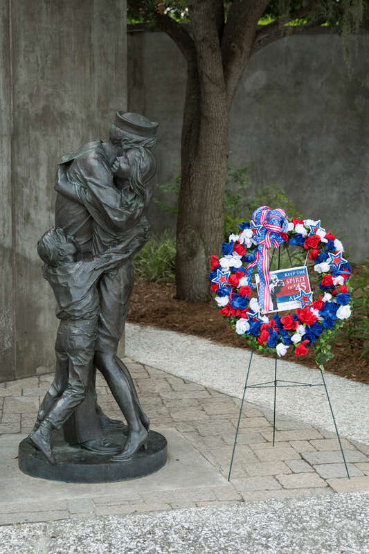 The Spirit of '45 Express is traveling throughout America to help publicize Spirit of '45 Day and promote interest in commemorating the 70th anniversary of the end of World War II.  The tour is stopping at every site where the "Lone Sailor" statue