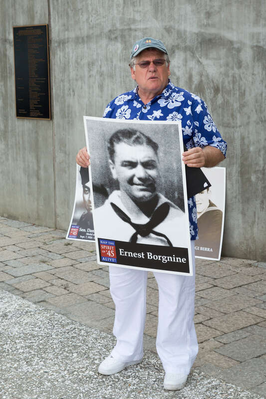 The Spirit of '45 Express is traveling throughout America to help publicize Spirit of '45 Day and promote interest in commemorating the 70th anniversary of the end of World War II.  The tour is stopping at every site where the "Lone Sailor" statue
