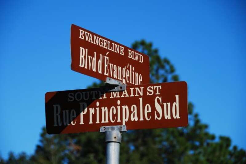 The corner of Evangeline Boulevard and South Main Street, St. Martinville, Louisiana. "Boulevard" is abbreviated "blvd" here (like in English), but it is usually abbreviated in French "boul." (Quebec), "bd" or "bld" (Europe).