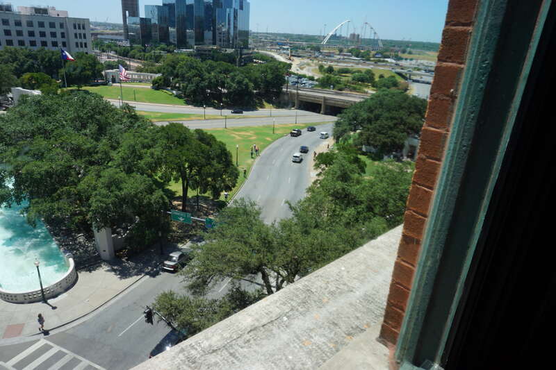 A view from the seventh floor of The Sixth Floor Museum in Dallas, Texas (United States).