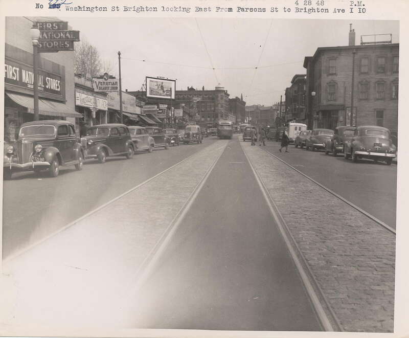 Washington Street, Brighton, looking east from Parsons Street on April 28, 1948