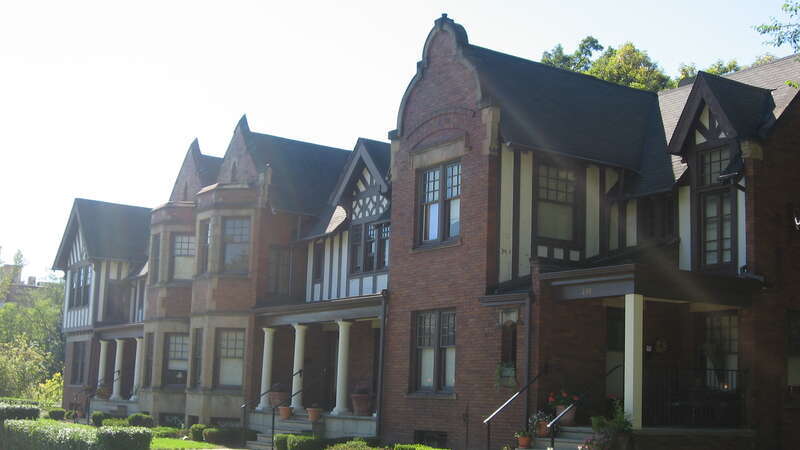 Front of the Washington Terrace Apartments, located at 210-230 Washington Avenue in Elyria, Ohio, United States.  Built in 1900, it is listed on the National Register of Historic Places.