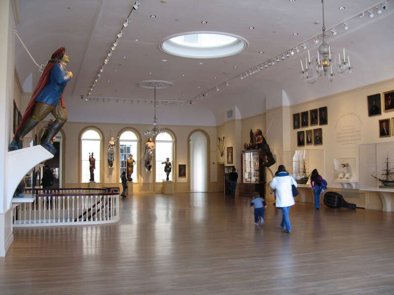 View of the museum interior of the East India Marine Hall, Peabody Essex Museum, Salem Massachusetts.