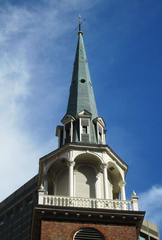 The Old South Meeting House, located at the corner of Washington and Milk Streets in the Downtown Crossing area of Boston, Massachusetts, was built in 1729 in the Georgian style by Robert Twelves.  It gained fame as the organizing point for the