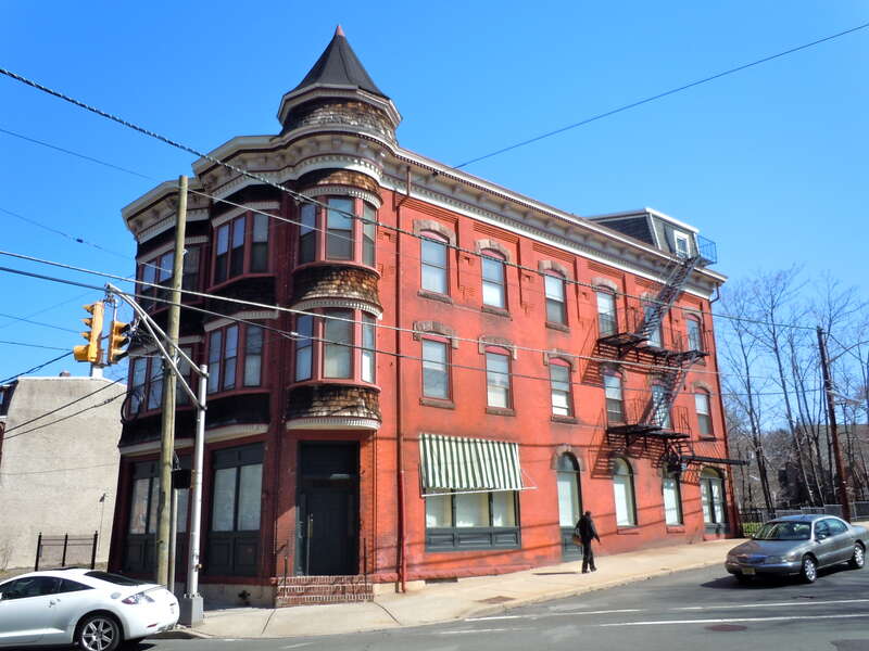 Adams and Sickles Building on the NRHP since January 31, 1980. At 1 West End Ave. (at the corner with State Street), Trenton, New Jersey.