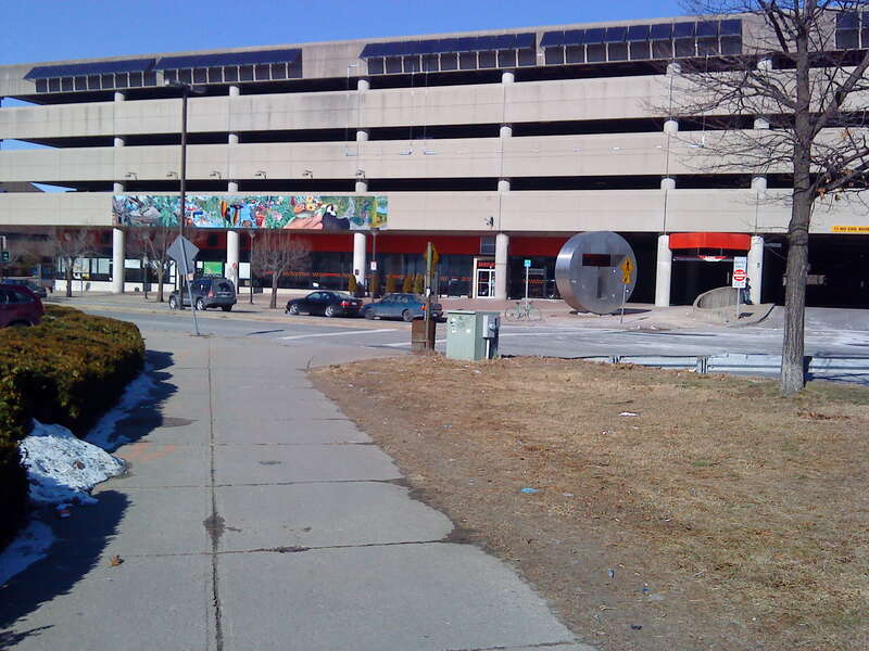 Facing north across Cambridge Park Drive to the Alewife station garage in February 2010