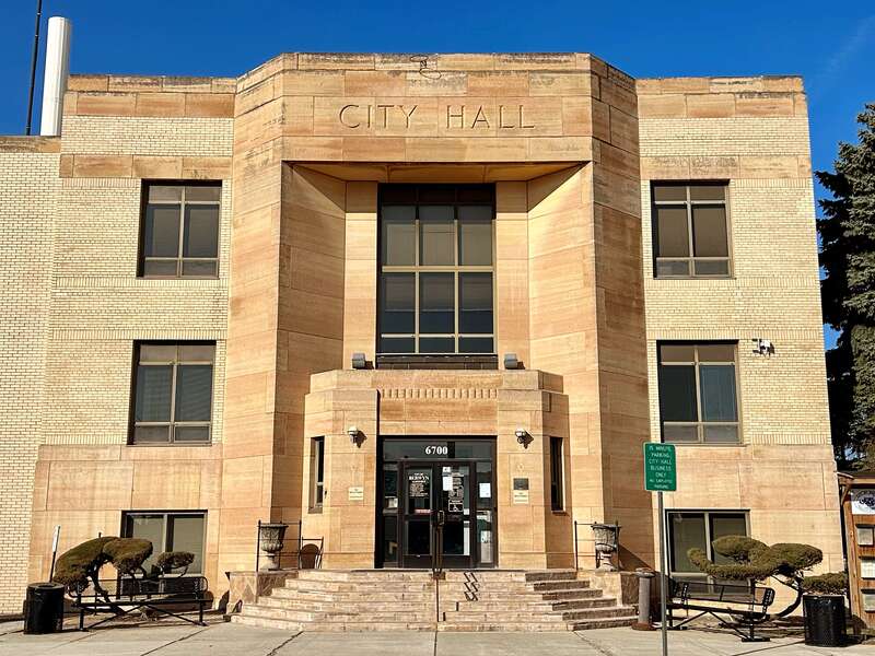 The Berwyn City Hall, built in 1939 and designed by the architecture firm of Burnham &amp; Hammond.