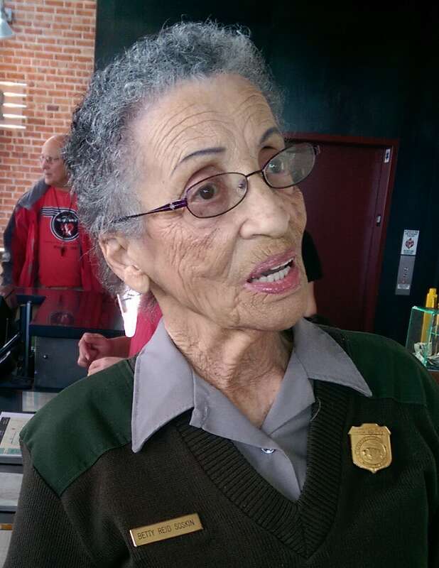 A photo of Park Ranger Betty Reid Soskin, at the Rosie the Riveter National Historic Park in Richmond, California. Photo by Jim Heaphy.